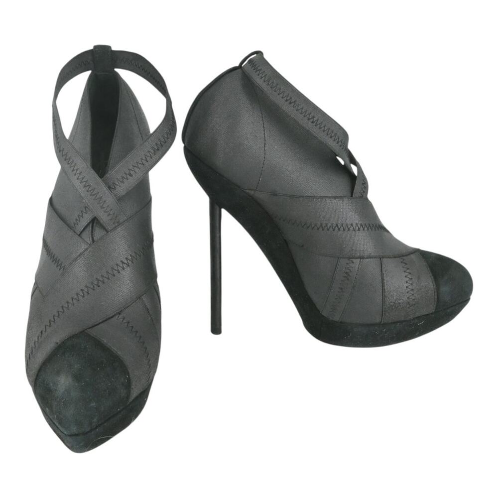 Saint Laurent Black Crisscross Peep-Toe Stiletto Heels